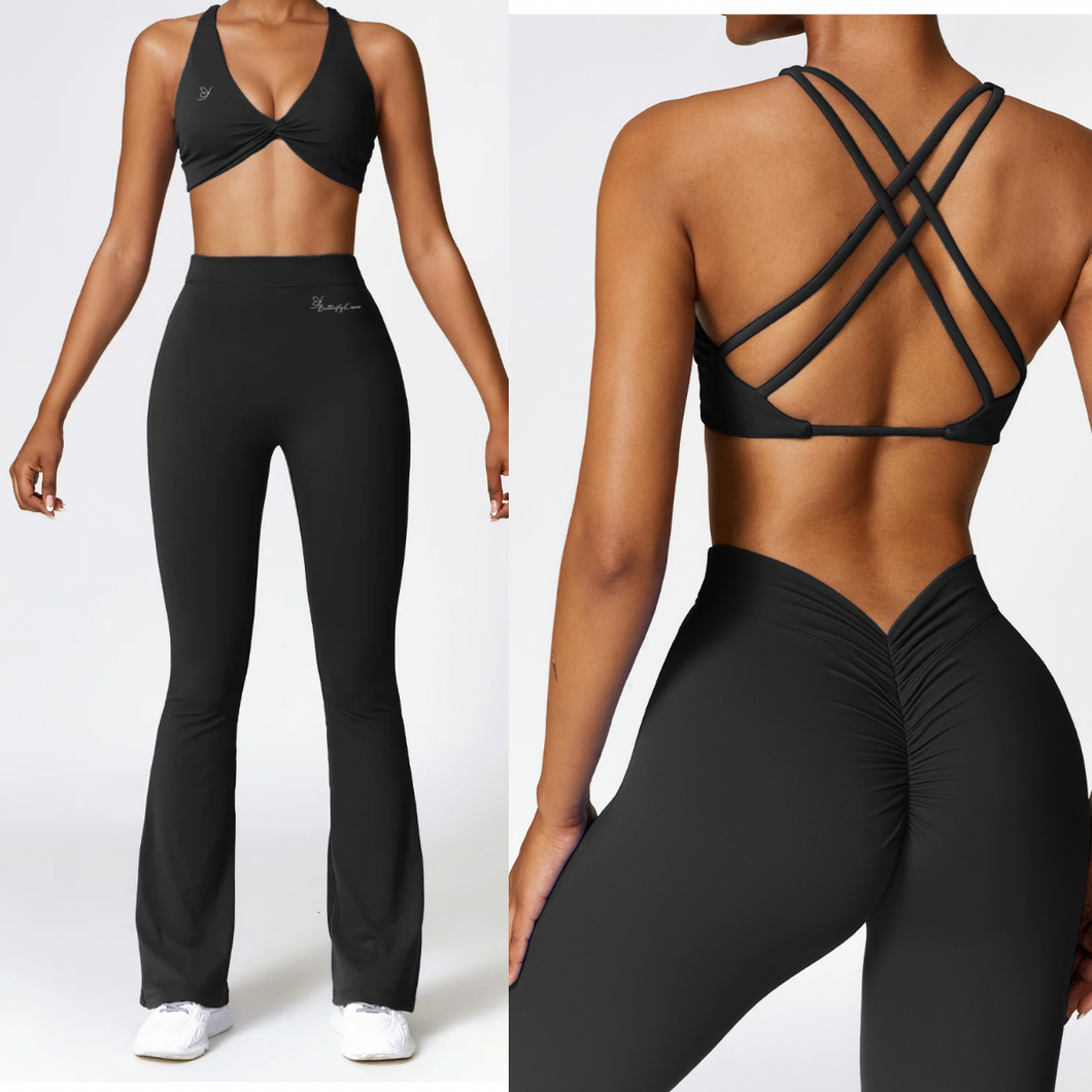 Bombshell V Back Flare Leggings (Black)I