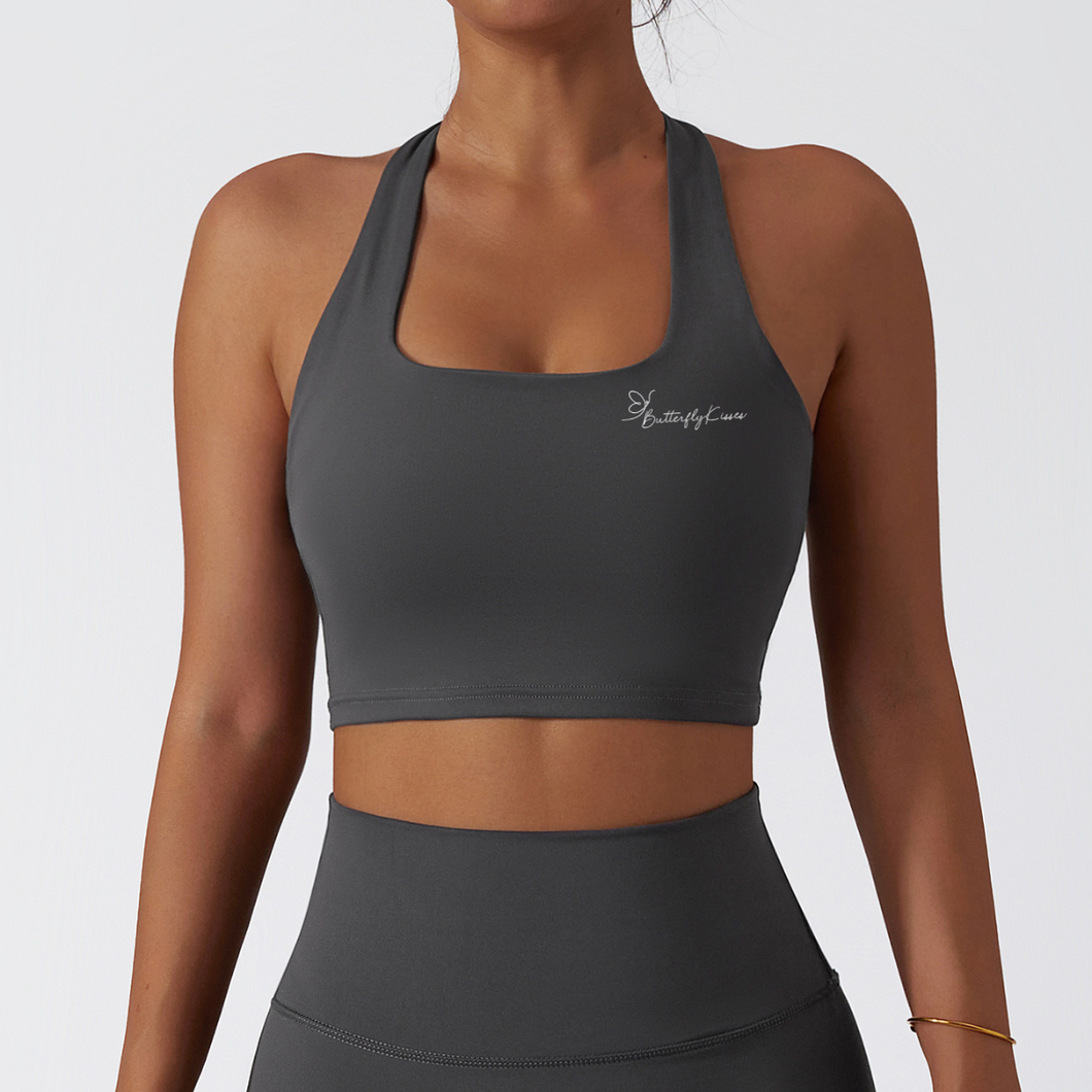 COURT SIDE HALTER SPORTS BRA (Gray)